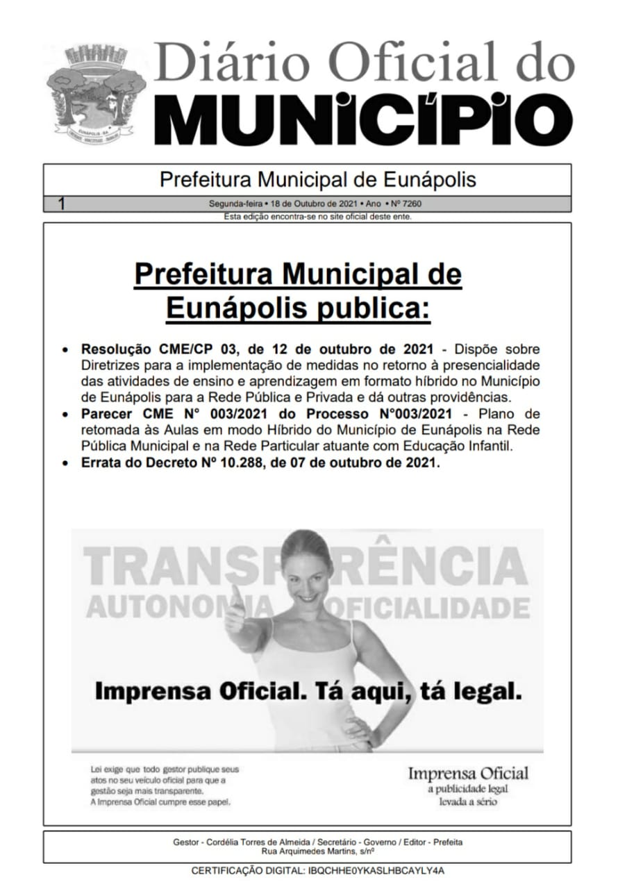 Foto: Documentos publicados no Diário Oficial autorizam retomada das aulas presenciais em Eunápolis