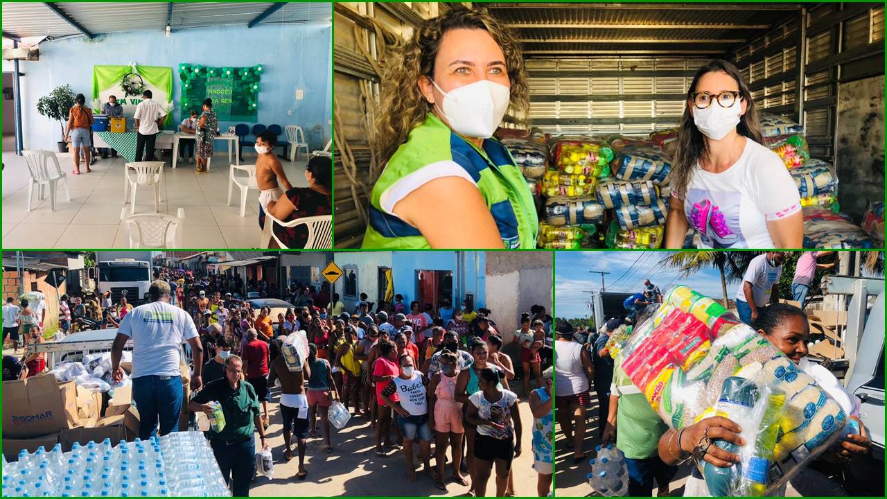Prefeita Cordélia Torres e secretária de Assistência Social, Néia Torres, levaram alimentos, água e ítens de higiene e limpeza a moradores do Bairro Alecrim II