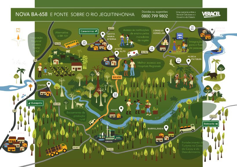 Mapa divulgado para a comunidade destaca todos os benefícios da nova estrada para a região.