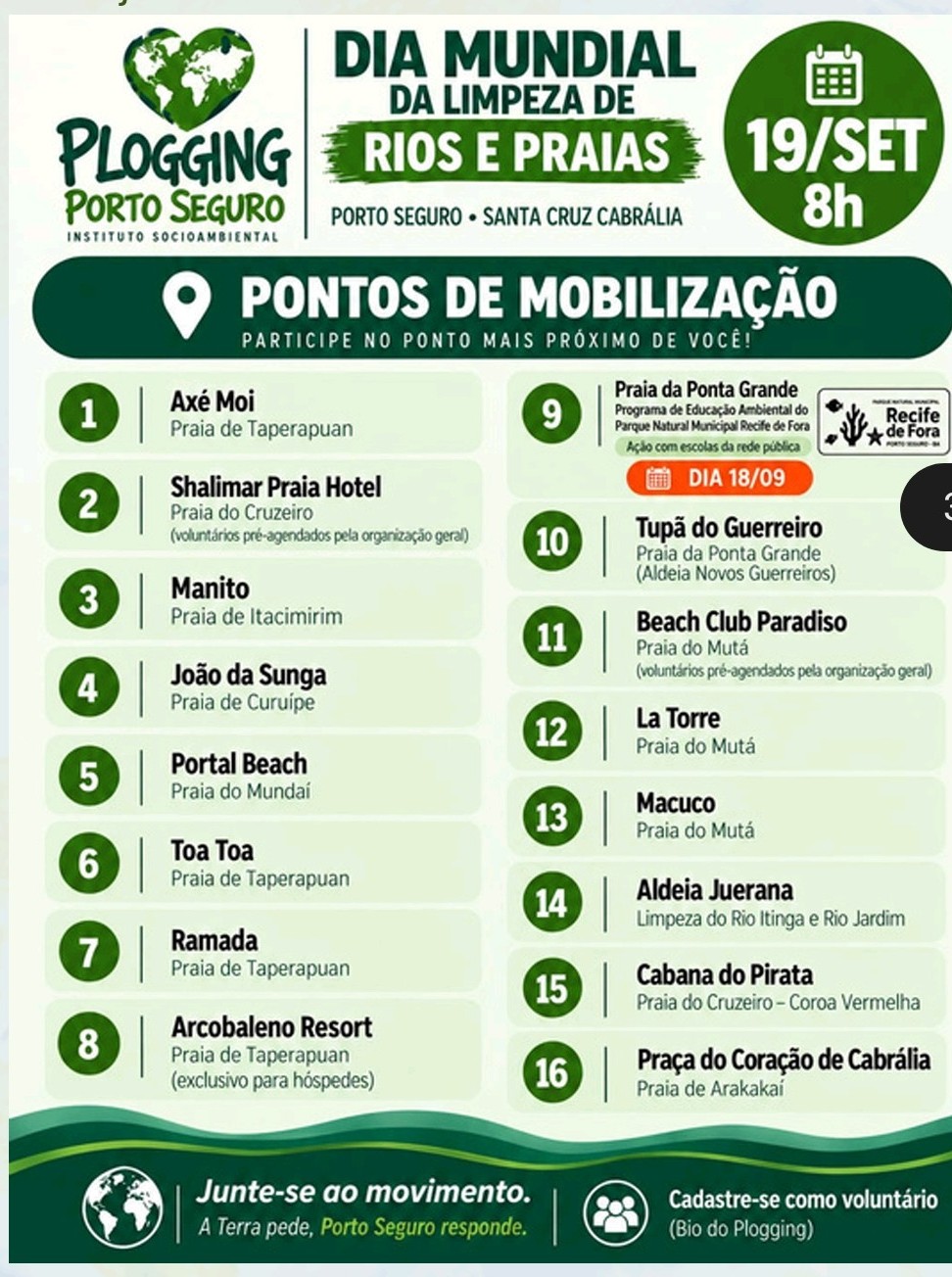 Material de divulgação do Dia Mundial da Limpeza de Rios e Praias - Plogging 2026