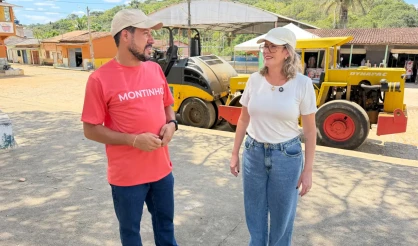 Prefeito Flauzino e vereadora Simone Sossai anunciam chegada de máquinas para pavimentação de Montinho